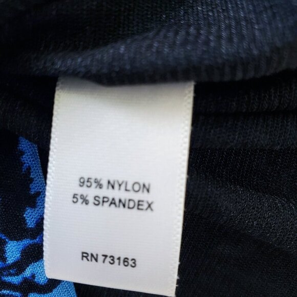 Cable & Gauge Mesh Lined Drape Neck Ruched Waist Sleeveless Blouse Blue Black M - Picture 7 of 13